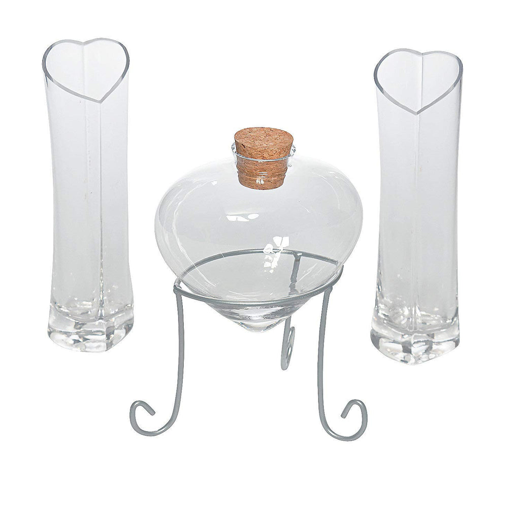 Fun Express Unity Sand Wedding Ceremony Set – Heart-Shaped Glass Sands Ceremonys Kit with Heart Vases & Metal Stand | Complete 4-Piece Wedding Set for Unity Keepsake Display