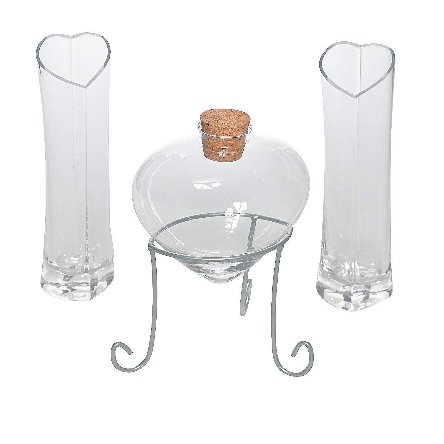 Fun Express Unity Sand Wedding Ceremony Set – Heart-Shaped Glass Sands Ceremonys Kit with Heart Vases & Metal Stand | Complete 4-Piece Wedding Set for Unity Keepsake Display
