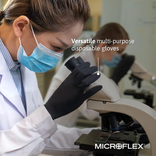 Ansell MICROFLEX Black Dragon BD-100L Heavy Duty 6.7 mil Latex Exam Gloves for Automotive, Food, Life Sciences, Healthcare, Size 9 (L), Black (Pack of 100)