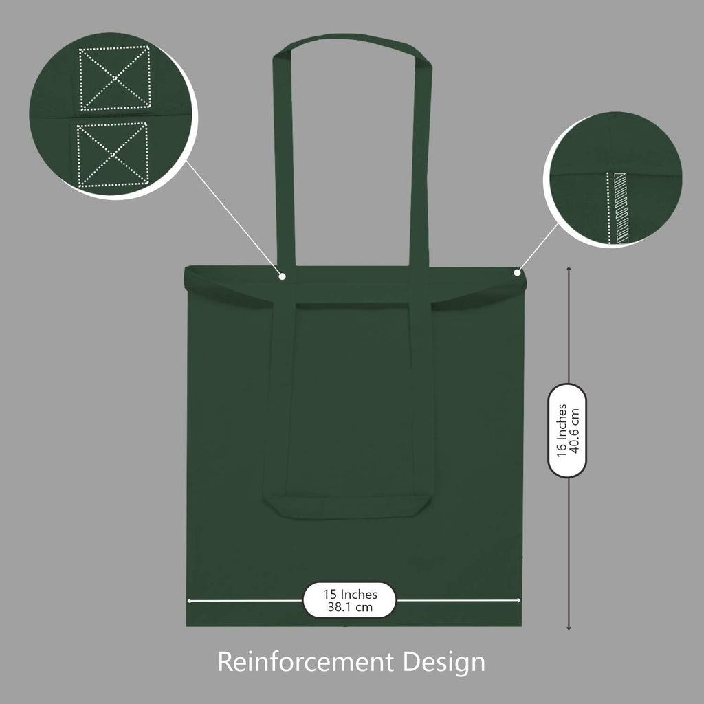 TOPDesign 16"x15" Green & Black Cotton Tote Bags - 24-Pack Lightweight Reusable Grocery Bags