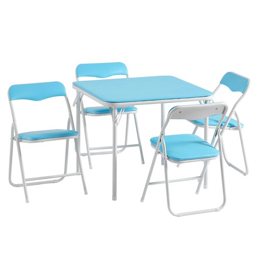 VECELO Kids Folding Activity Table and Chairs 5 Pcs, Portable, with Ultra Soft Padded Cushion, 5 Piece Set, Baby Blue