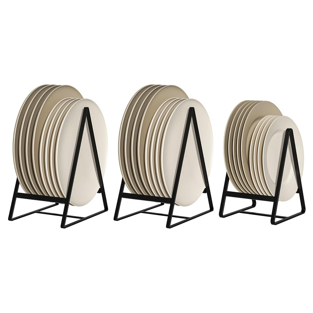 Hikinlichi 2 Large 1 Small Triangle Plate Holders Organizers Upright Cabinet Dish Drying Racks Metal Plate Dish Organizers Racks Stands for Countertop and Cupboard White