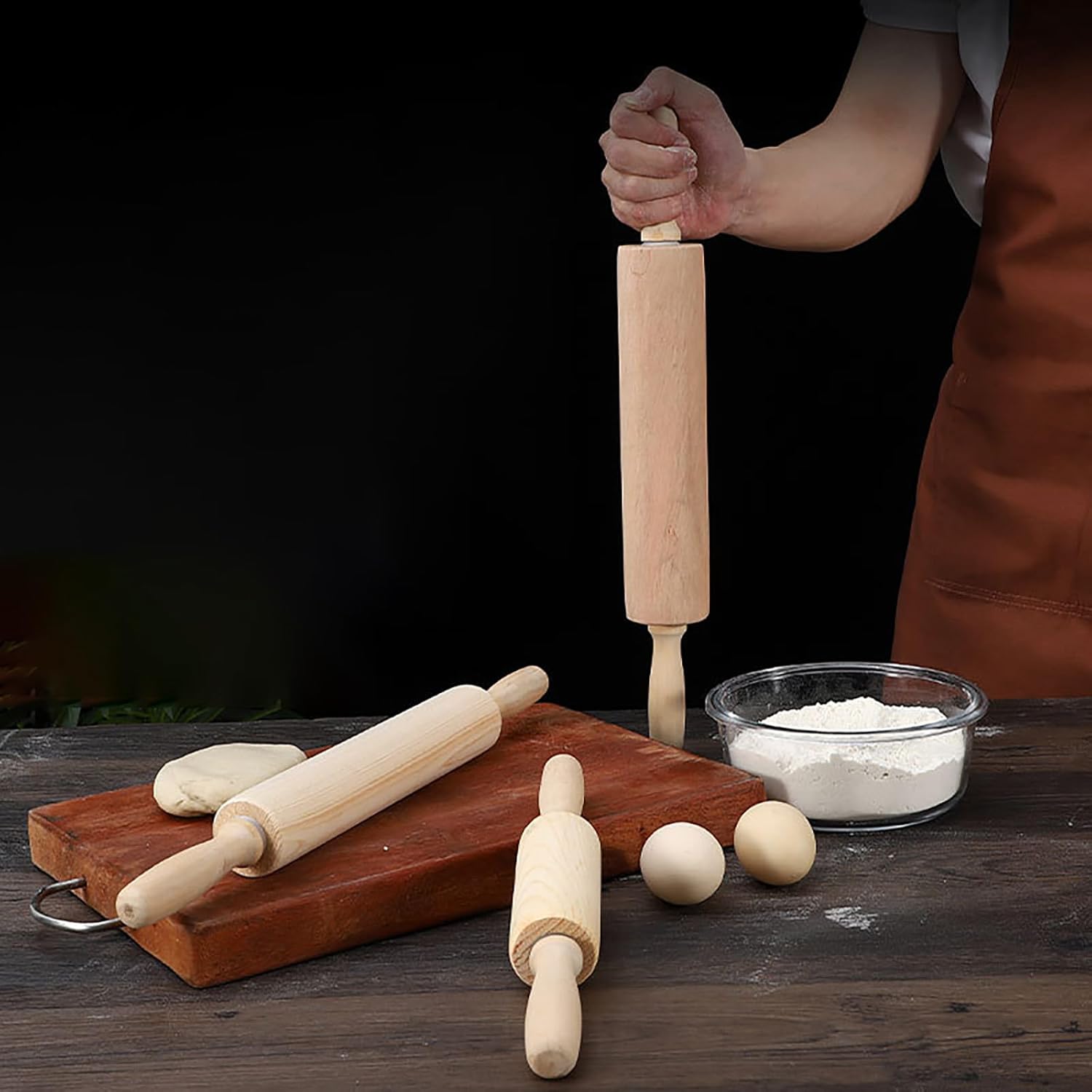Skiennix 13.8 Inch Wooden Rolling Pin - Perfect for Baking Bread, Pizza, Cookies, and Noodles