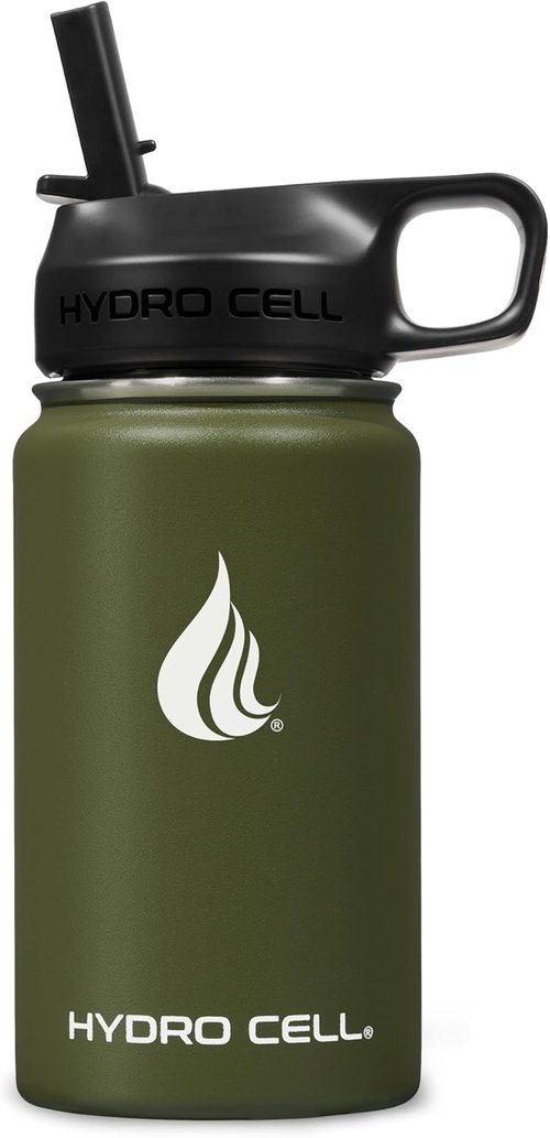 HYDRO CELL Stainless Steel Insulated Water Bottle - Versatile for Hot & Cold Drinks | 14oz Army Flask