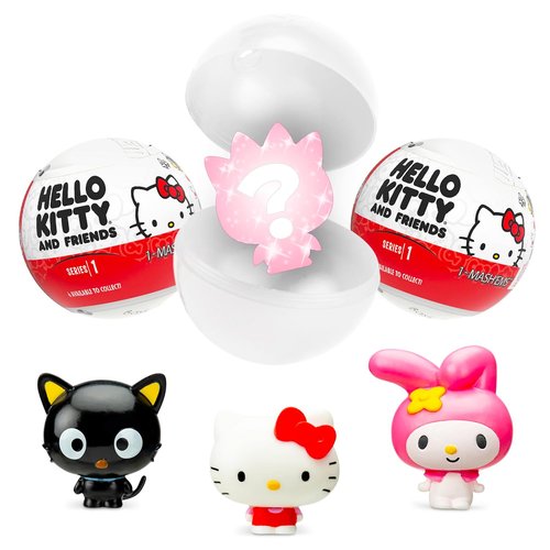 Hello Kitty Blind Ball Party Favors - Bundle of 4 Mash'Ems Blind Box Mini Figures Plus Stickers, More | Mystery Figurines for Kids, Boys, Girls