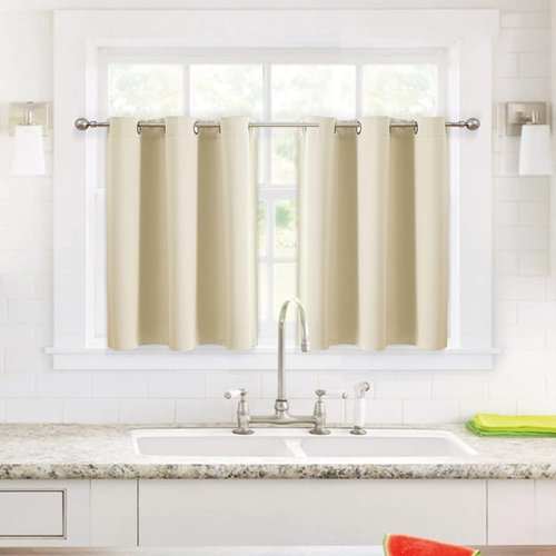 ChrisDowa Small Window Curtains - Grommet Thermal Insulated Room Darkening Panels (Beige, 36 x 24 Inch)