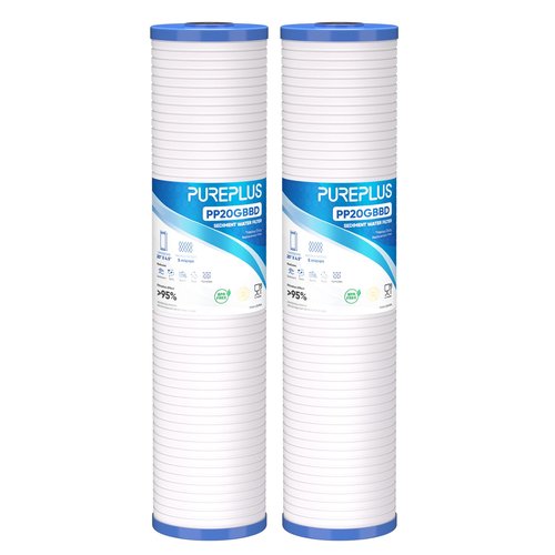 PUREPLUS 5 Micron 20" x 4.5" Whole House Sediment Home Water Filter, Grooved Sediment Cartridge, Replacement for Aqua-Pure AP810-2, Pentair Pentek DGD-5005-20, Home Master CFDGD2501-20BB, 2Pack