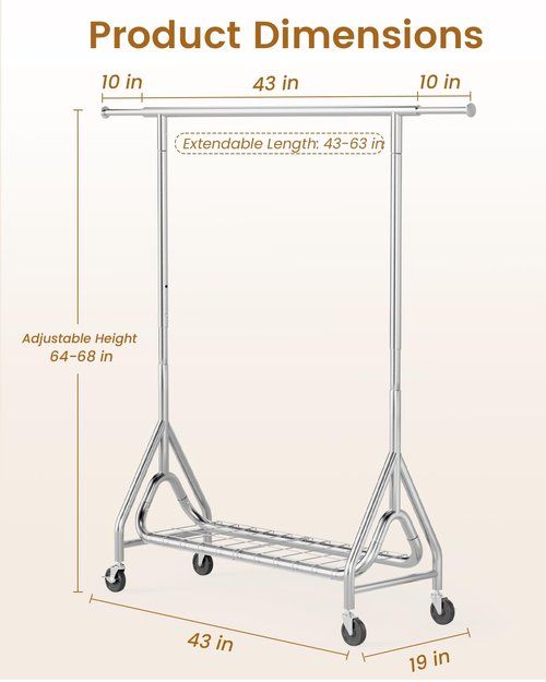 JIEJIERUI Heavy Duty Clothing Rack, Metal Clothes Rack Load 450 LBS, Rolling Coat Racks for Hanging Clothes with Lockable Wheels, Wardrobe Closet Garment Racks for Bedroom, Silver