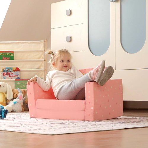 ALIMORDEN 2-in-1 Flip Out Comfy Toddler Couch, Lovely Kids Chair Convertible Sofa to Lounger for Story/Nap Time, Pink Unicorn