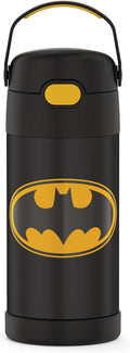 THERMOS FUNTAINER Kids Water Bottle - 12 Ounce Stainless Steel Vacuum Insulated with Straw | Batman Design