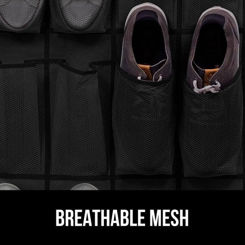 GORILLA GRIP Shoe Organizer & Headboard Gap Pillow Bundle - 24 Pockets Black & King Size Gray for Head and Neck Support