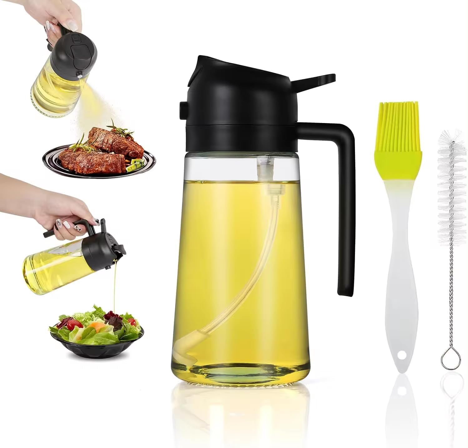 Skiennix Glass Olive Oil Sprayer - 2-in-1 Premium Food-Grade Dispenser for Cooking & BBQ | Perfect for Olive Oil, Vinegar, and More