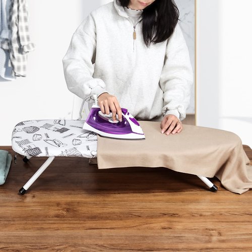 Duwee 13"x36"Table top Ironing Board with Thicken Felt Padding, Heat Resistant Cover,Stainless Steel Hook,Extra Long Ironing Area