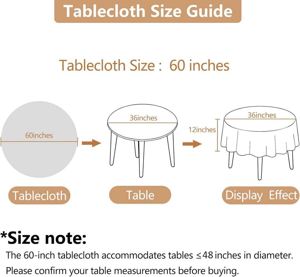 Textured Round Tablecloth - 60 Inch Beige, Water Resistant & Wipeable Faux Linen for 2-4 Seats