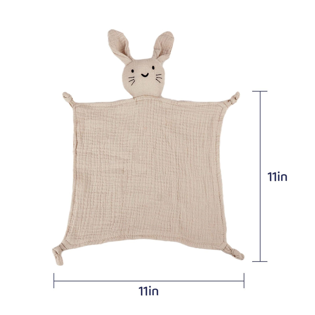 Organic Cotton Muslin Bunny Lovey Blanket, Soft & Breathable Security Blanket for Newborns, Unique Baby Gifts for Boys and Girls, 2 Pcs Set (Pink&Khaki)