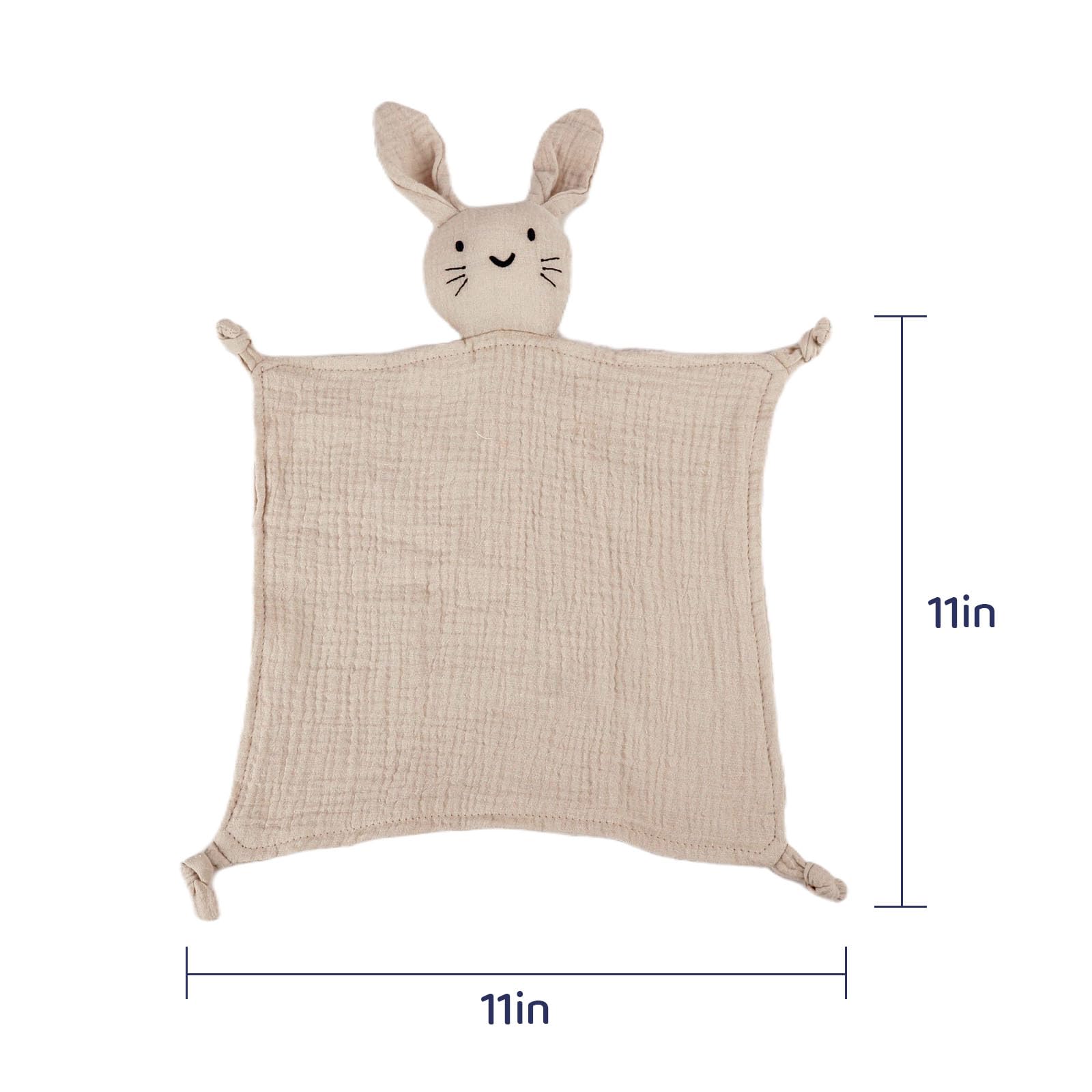 Organic Cotton Muslin Bunny Lovey Blanket, Soft & Breathable Security Blanket for Newborns, Unique Baby Gifts for Boys and Girls, 2 Pcs Set (Pink&Khaki)