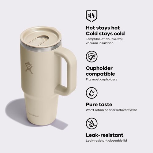 Hydro Flask Coffee Travel Tumbler Mug – Insulated Stainless Steel, Leak Resistant Hot & Iced Coffee Cup 24 Oz Birch Gray
