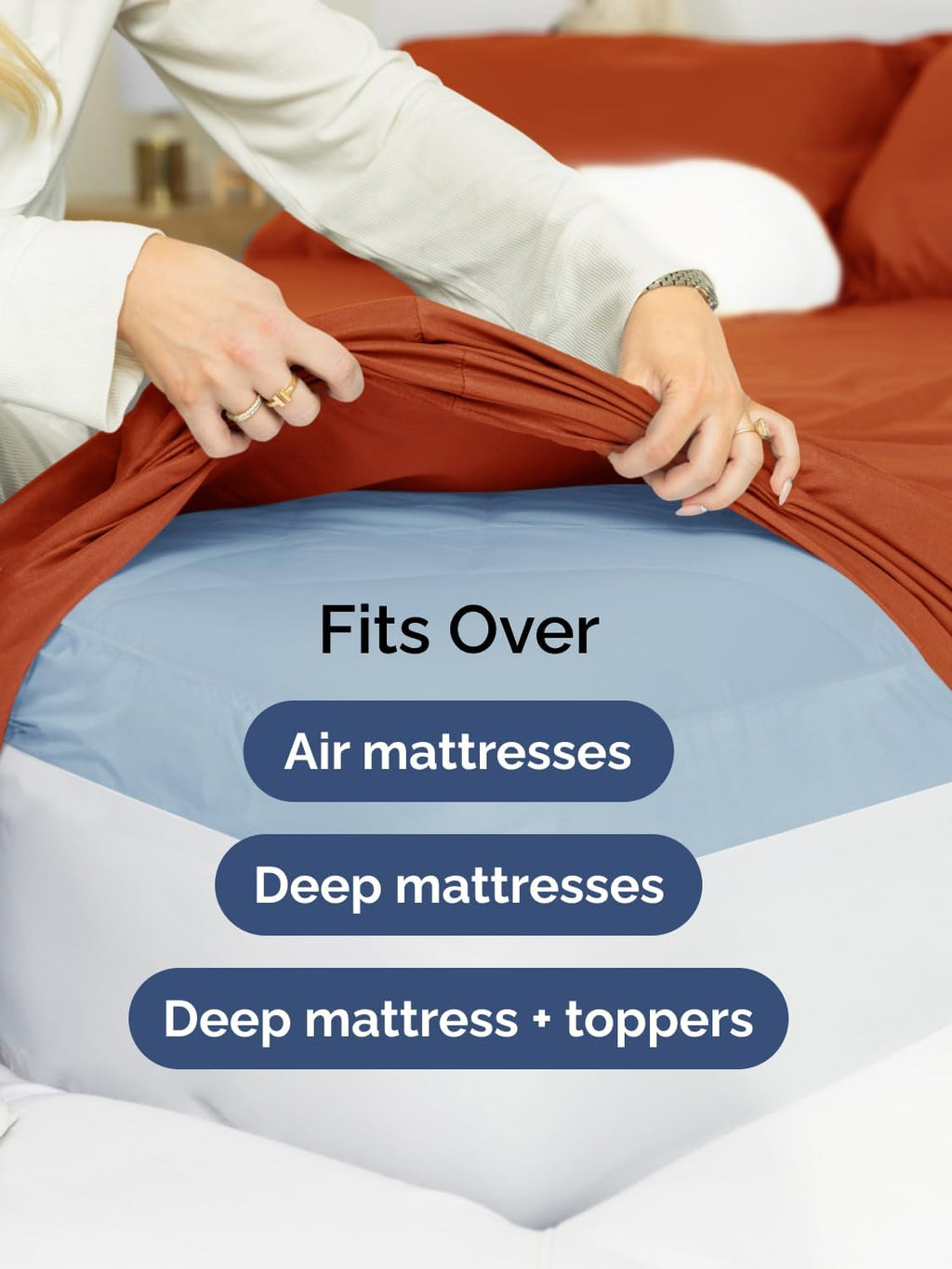 Skiennix Extra Deep King Sheet Set - 6 Piece Breathable Cooling Bedding - Soft Wrinkle-Free Terracotta