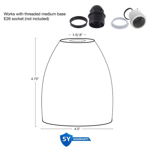 Kira Home Armada 5" Frosted Glass Shades, Replacement Glass, 1-5/8" Fitter Opening for Threaded Medium Base Socket, 5" x 5", 3-Pack