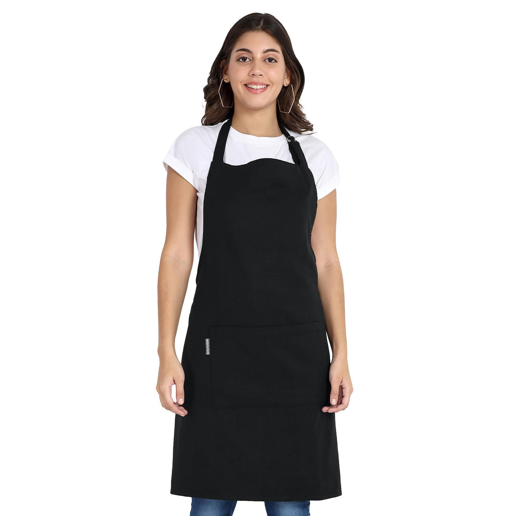 Mellow Buff Chef Aprons, Recycled Cotton Kitchen Apron with an Adjustable Neck with Long Ties, for cooking, baking (Denim Blue & Black)