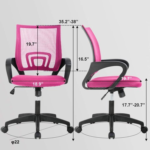 BestOffice Ergonomic Office Chair - Mid-Back Swivel Desk Chair with Breathable Backrest & Lumbar Support - Adjustable Height & Rolling Wheels - Pink - Pack of 2