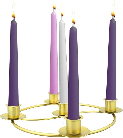 Gold Advent Candle Holder - 5-Spot Wreath Design for Christmas Home & Church Decor
