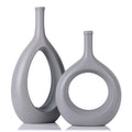 Gray Ceramic Hollow Elliptical Vase Set of 2 - Boho Circle Vase with Hole, for Modern Grey Table Decor, Living Room Decor Shelf mid Century Modern Home Entrance Decorative vase