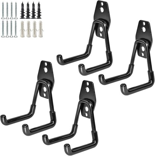 GeeWatom Garage Storage Utility Hooks - Durable Steel Wall Mount Garden Tool Organizer | 4 Pack Black