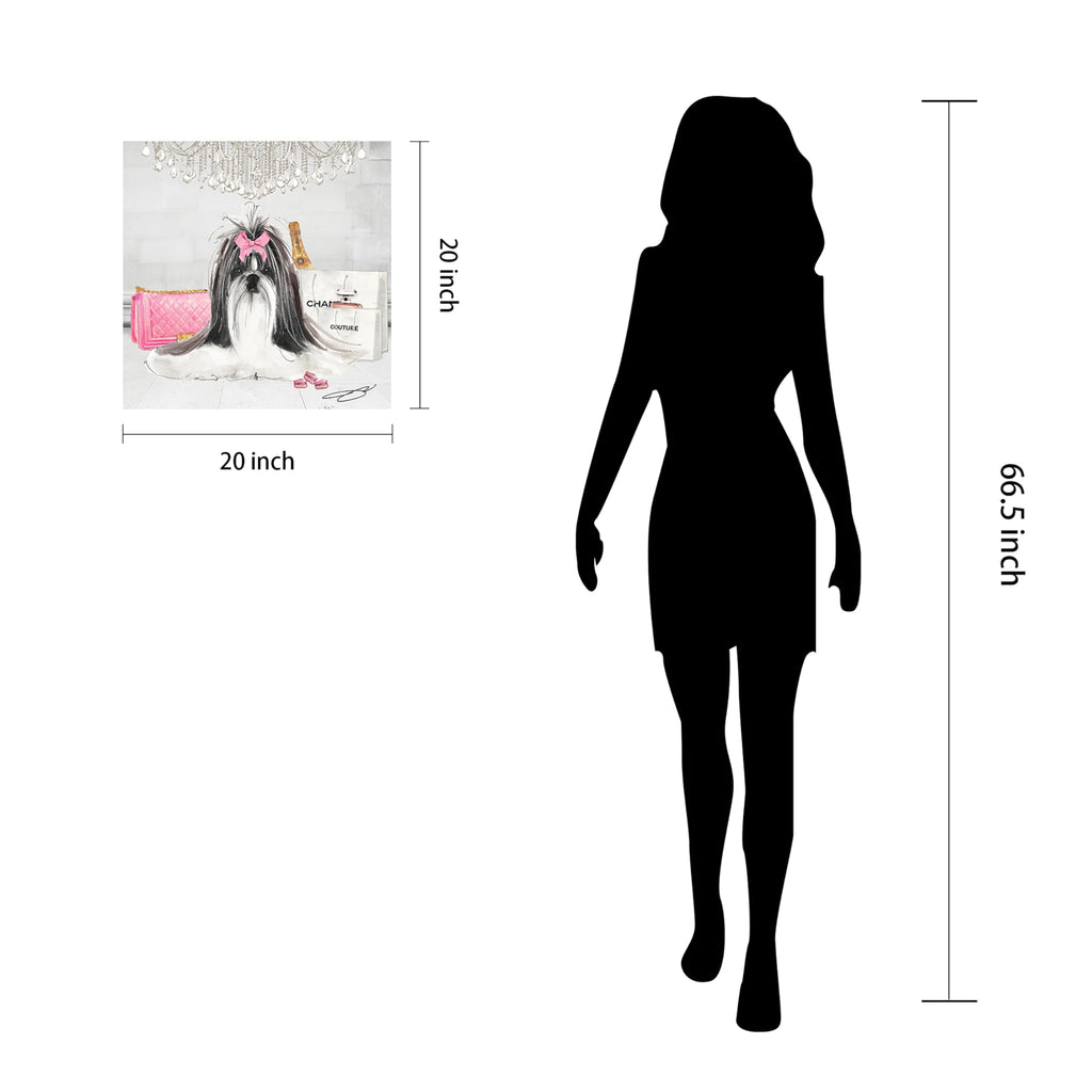 Empire Art Direct Frameless Free Floating Print Tempered Glass Panel Graphic Pet Wall Art Ready to Hang, 20" x 20", Pretty in Pink Shih Tzu