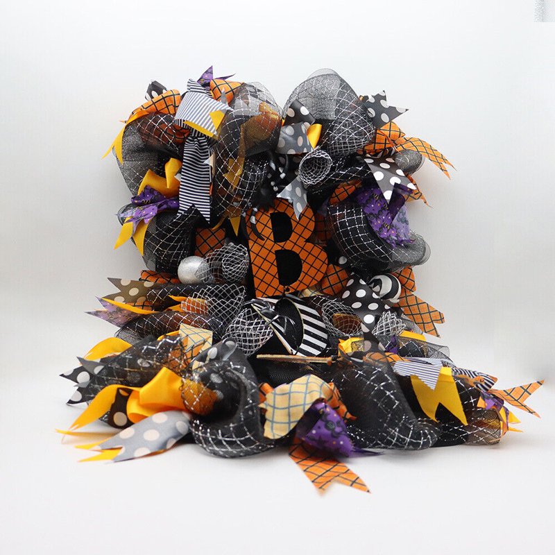 Halloween Wreath for Front Door, Spooky Pumpkin Welcome Decor, Hanging Halloween Party Sign