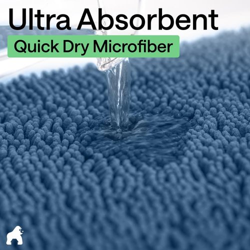 GORILLA GRIP Bath Rug Mat - Thick Soft Absorbent Chenille | Quick Dry Microfiber, 44x26, Blue