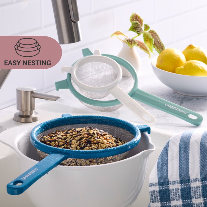 Fine Mesh Strainer Set of 3 - Blue, Sage & Gray