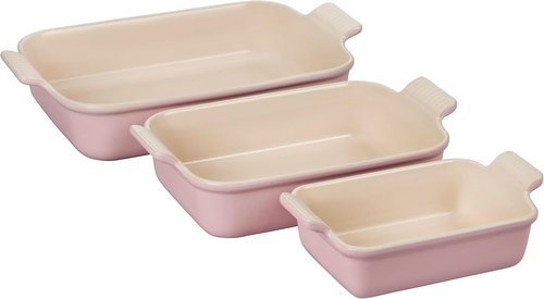 Le Creuset Stoneware | Set of 3 Heritage Rectangular Dishes in Chiffon Pink - Durable & Stylish
