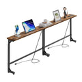 Simple Trending 78.75 Inch Narrow Console Table with 2 Charging Station, Sofa Table Adjustable Height, Behind Couch Table Set of 2, Long Entryway Tables for Living Room, Rustic Brown