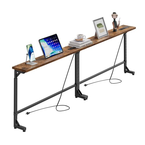Simple Trending 78.75 Inch Narrow Console Table with 2 Charging Station, Sofa Table Adjustable Height, Behind Couch Table Set of 2, Long Entryway Tables for Living Room, Rustic Brown