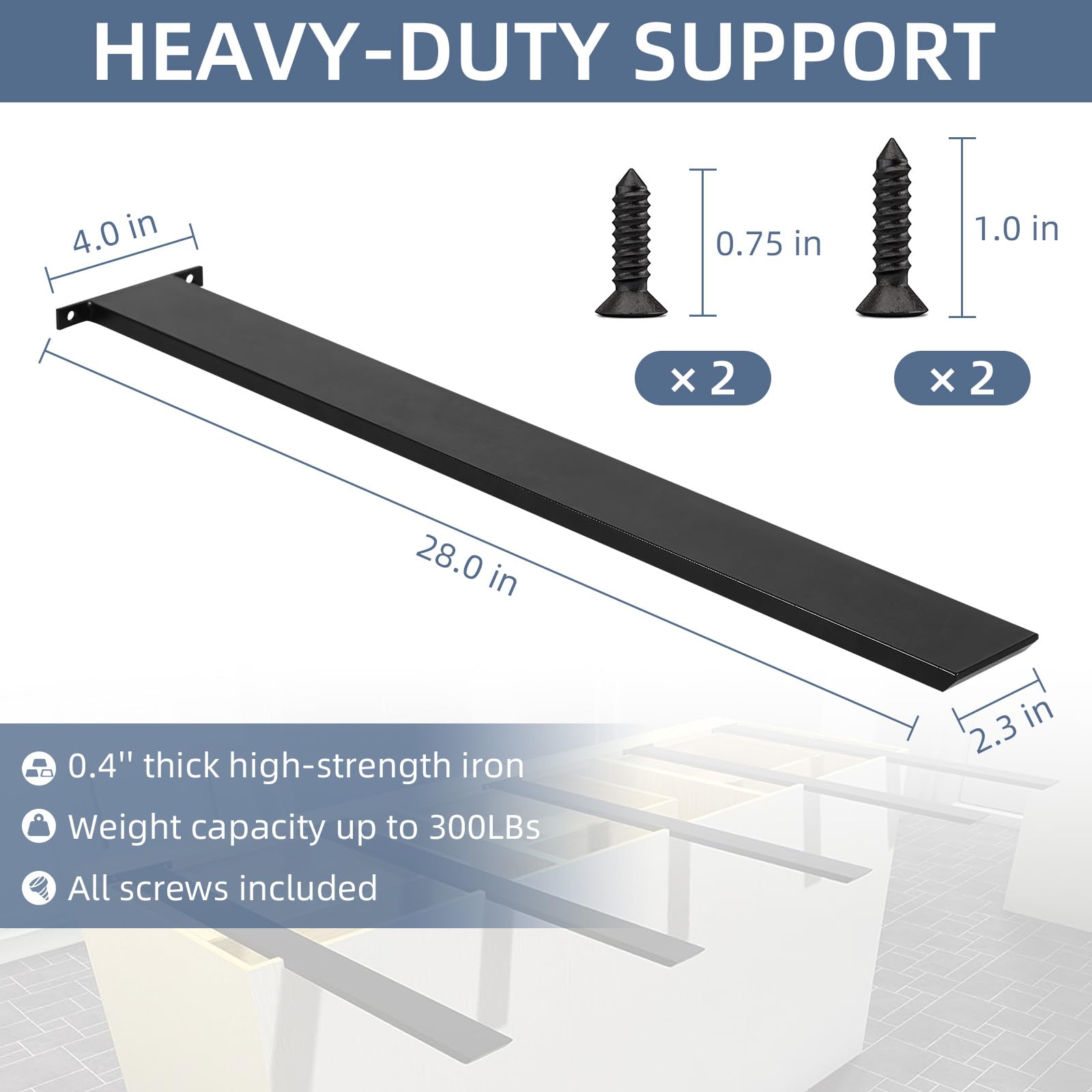 Hidden Island Countertop Support Bracket, Solid Heavy Duty Floating Shelf Bracket Straight Bracket for Granite/Wood/Concrete/Quartz Countertops, 1 Count, 28 Inch