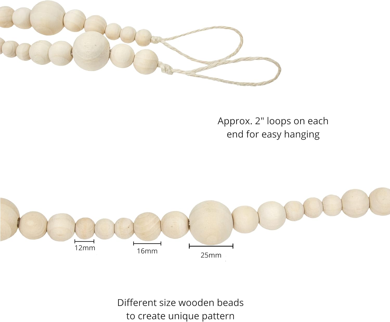 Skiennix 7ft Wood Bead Garland - Rustic Farmhouse Home Decor for Holiday & Christmas | Boho Wall Hanging