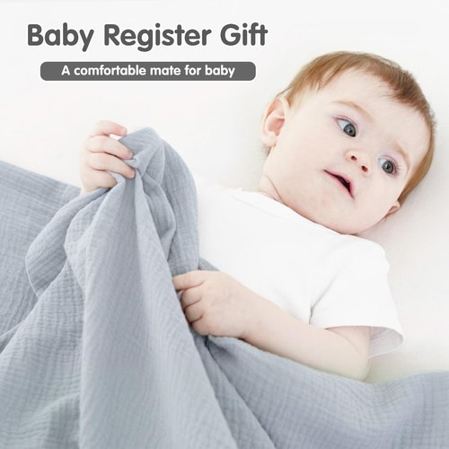 2 Pack Muslin Swaddle Blankets for Baby, 100% Cotton 40x40 Inches - Elegant Light Blue & Misty Blue, Soft Breathable Newborn Swaddle for Infants/Toddlers, Multi-Use Receiving Blanket