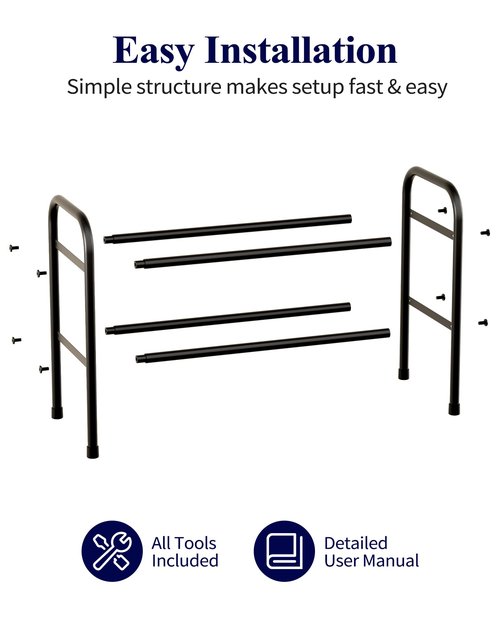 Kitsure Extendable Shoe Rack - 2-Tier Adjustable Metal Shoe Organizer, Sturdy Rust-Resistant Shoe Shelf for Entryway, Closet, or Bedroom, 17.5"–32.6" x 9.1" x 15.4", Black