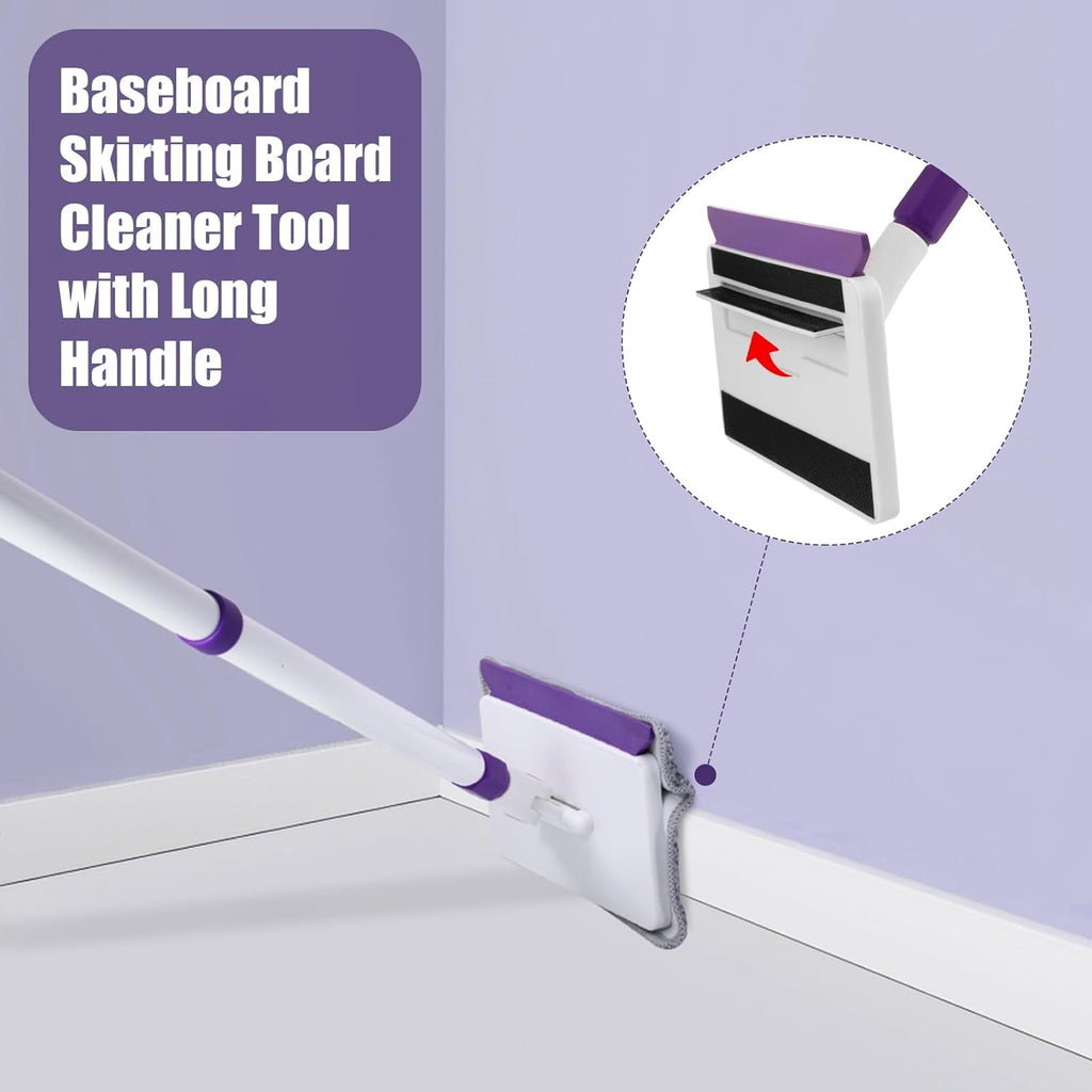 Baseboard Cleaner Tool - 60" Extendable Handle with 5 Reusable Pads for Easy Cleaning