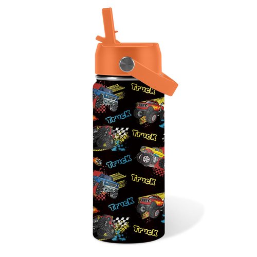 Truck Gifts for Kids - 16 Oz Kids Water Bottle with Straw Lid, Stainless Steel Insulated Tumbler, Leak Proof, BPA-Free, for Girls, School, Travel - Truck Lovers Children Birthday Gifts Cups(1pc)