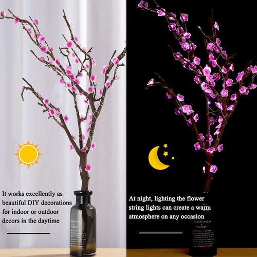2 Pack Battery Operated String Lights Indoor, 13ft Cherry Blossom Bedroom Lights, Color Changing Flower Lights Decorative for Room Dressing Table Dorm Party Easter Girl Mom Gift Wedding Christmas