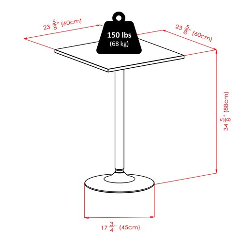 Winsome Obsidian Tall Square Dining Table, for Kitchen, Dining Room, 35", Black