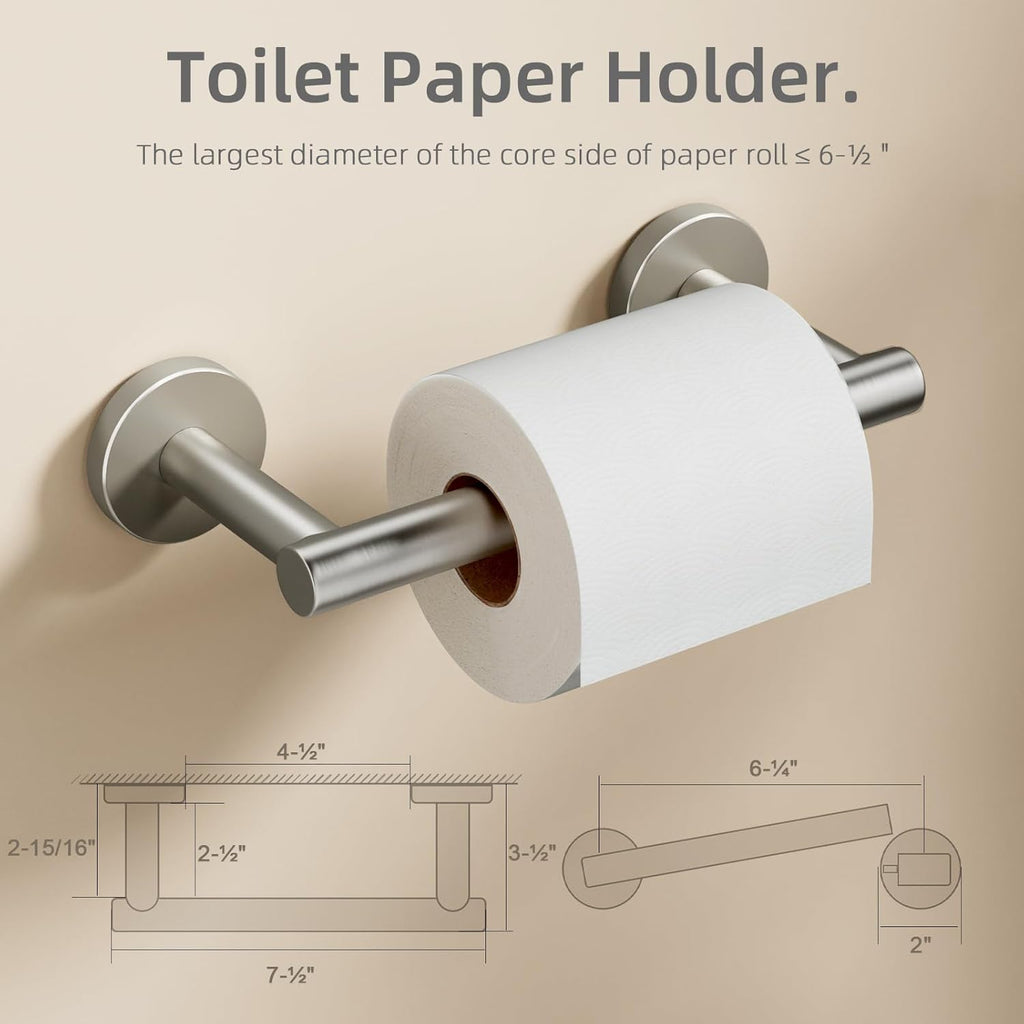 POKIM Brushed Nickel Toilet Paper Holder - Stainless Steel Double Post Pivoting Design | Fits Jumbo Rolls