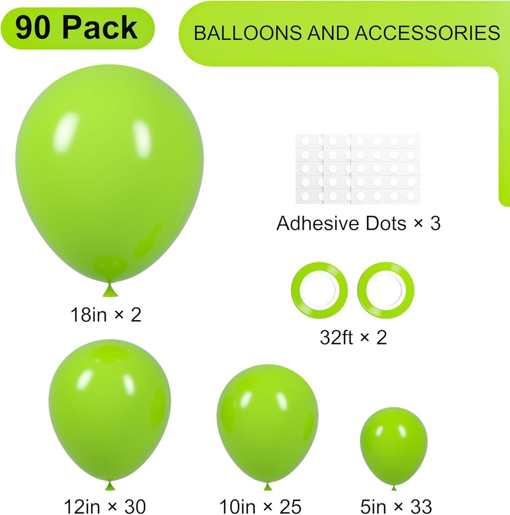 Voircoloria 90-Pack Lime Green Balloons - Versatile Sizes for Graduation, Weddings & Parties