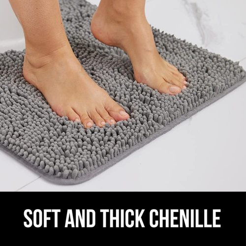 GORILLA GRIP Bath Rug - Soft and Absorbent | 24x17 Inches Gray with Rug Gripper Bundle