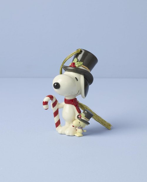 Lenox Snoopy & Woodstock Candy Cane Ornament - Porcelain Christmas Decoration with Gold Cord (1 Piece)