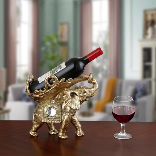ICE Armor Lucky Wealth Thai Elephant Wine Rack Bottle Holder, Wine Rest Figurine Statue, Feng Shui Home Decor on Tabletops and Counters, Wine Lovers Anniversary Housewarming Unique Gifts for Her
