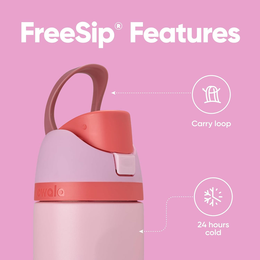 Owala FreeSip Insulated Stainless Steel Water Bottle - BPA-Free, 24 oz, Pink | Perfect for Sports & Travel