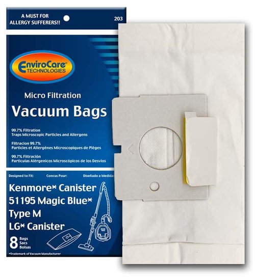 Kenmore Canister Style 51195 Magic Blue Vacuum Cleaner Bags, EnviroCare Replacement Brand, designed to fit Kenmore Magic Blue Canister Vacuum Cleaners, 99.7 Microfiltration, 8 bags in pack